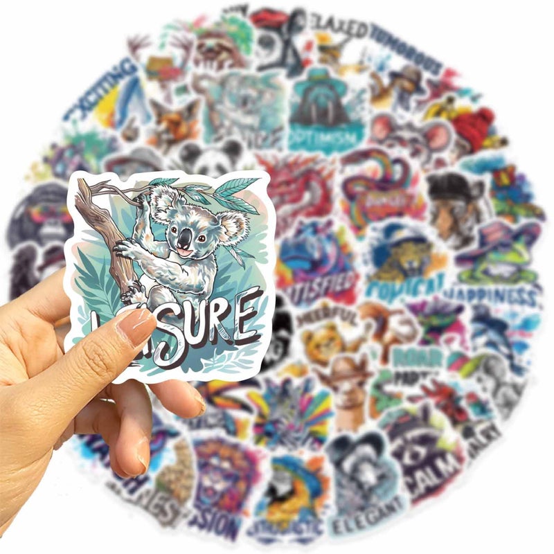 YOKSAS 50-Piece Motivational Watercolor Animal Sticker Pack â€“ Artistic Wildlife Decals with Positive Messages for Laptops, Water Bottles, Scrapbooking, Journals - Image 3